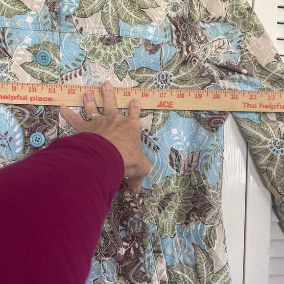 Rebecca Malone Bohemian Large Bohemian Turquoise Sage Brown Jacket Pockets EUC - Picture 8 of 16